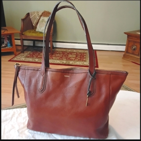 Fossil Brown Leather Tote Bag Purse Shopper - Picture 17 of 17